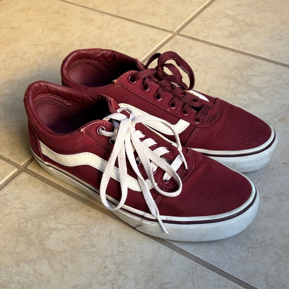 Vans Burgundy and White Sneakers